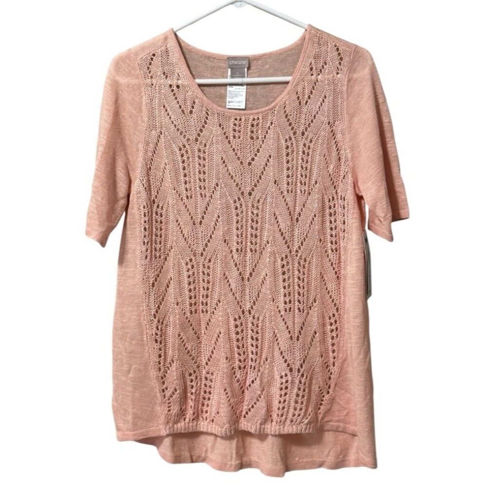 Chico's Linen Blend Knit Scoop Neck Sweater Size Chicos O US‎ Small Lightweight